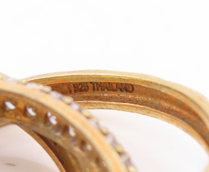 925 Sterling Silver Vintage Ring Gold Plated CZ Interlocking Band Sz 6.5 RG35212
