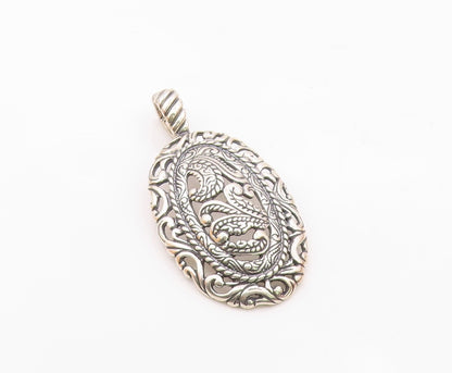 CAROLYN POLLACK 925 Silver  Vintage Shiny Swirl Pattern Oval Pendant  PT18502
