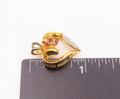 925 Sterling Silver  Vintage Genuine Diamond & Garnet Heart Pendant  PT16803