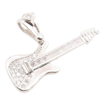 925 Sterling Silver Vintage Pendant CZ Modernist Musical Electric Guitar PT26093