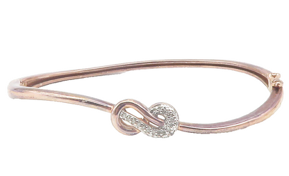 925 Sterling Silver  Genuine Diamonds Infinity Smooth Bangle Bracelet  BT4762