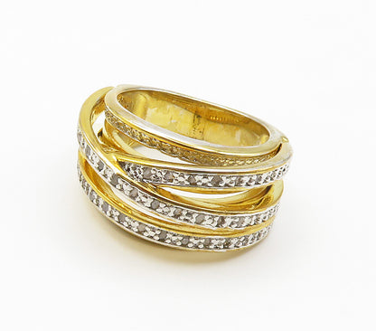 925 Sterling Silver  Genuine Diamonds Gold Plated Split Band Ring Sz 7 RG15535
