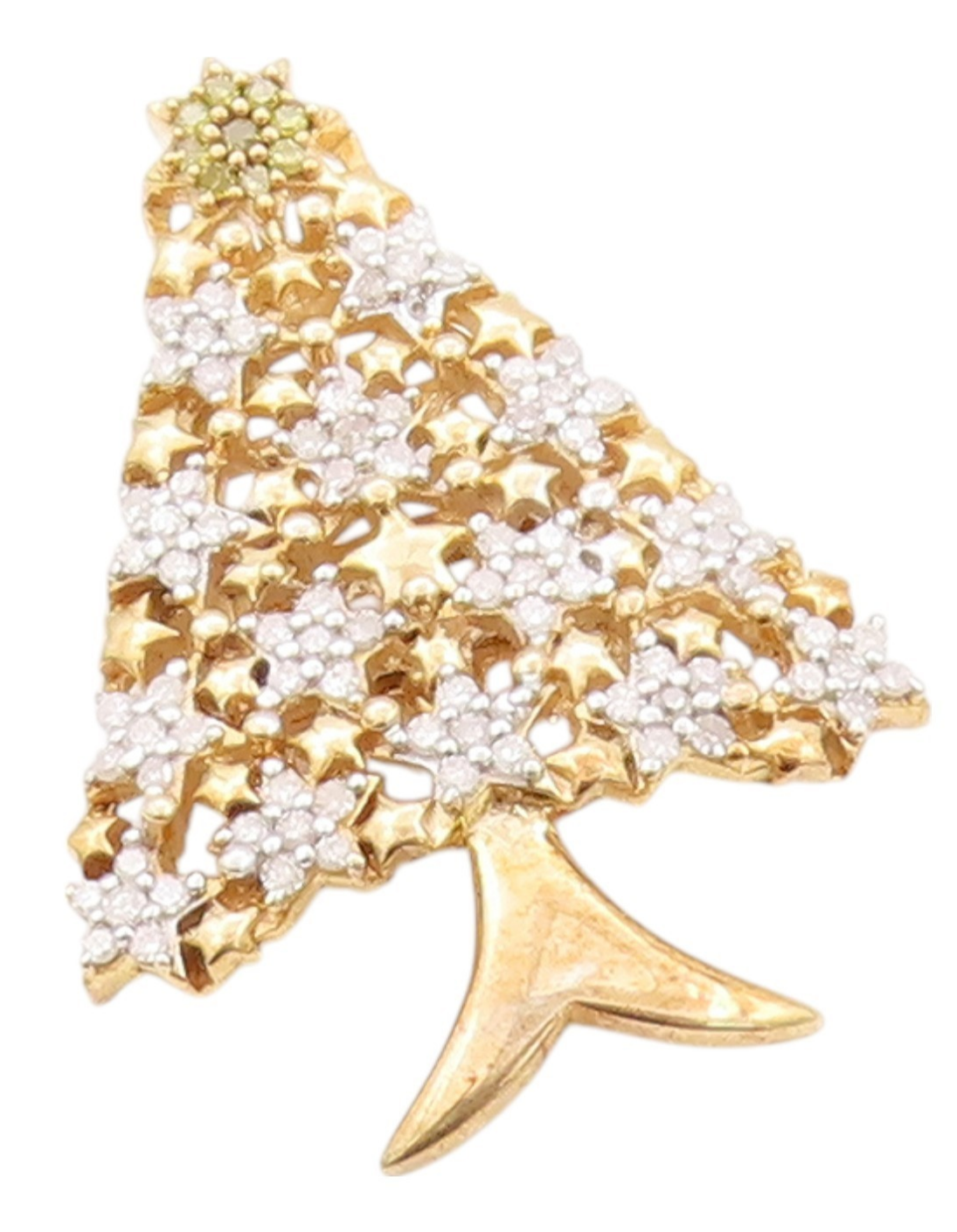 925 Sterling Silver Vintage Brooch Pin Gold Plated 1/2Ct Diamonds Tree BP11553