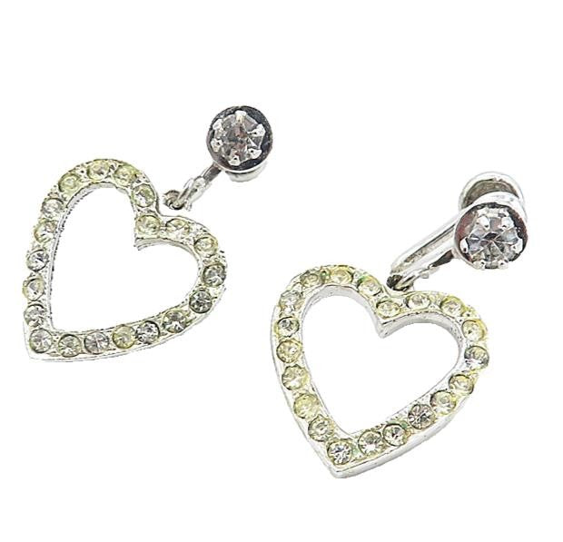 925 Sterling Silver  Vintage Topaz Open Love Heart Non Pierce Earrings  EG4299