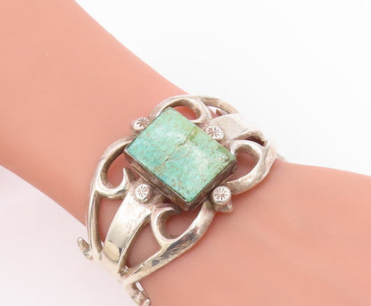 925 Sterling Silver Vintage Bracelet NAVAJO ZUNI Sandcast Turquoise Cuff BT11653