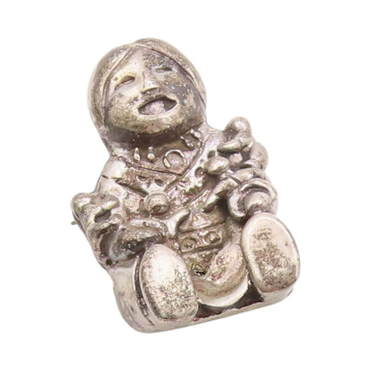 925 Sterling Silver Vintage Brooch Navajo Tribal Mother & Children BP11756