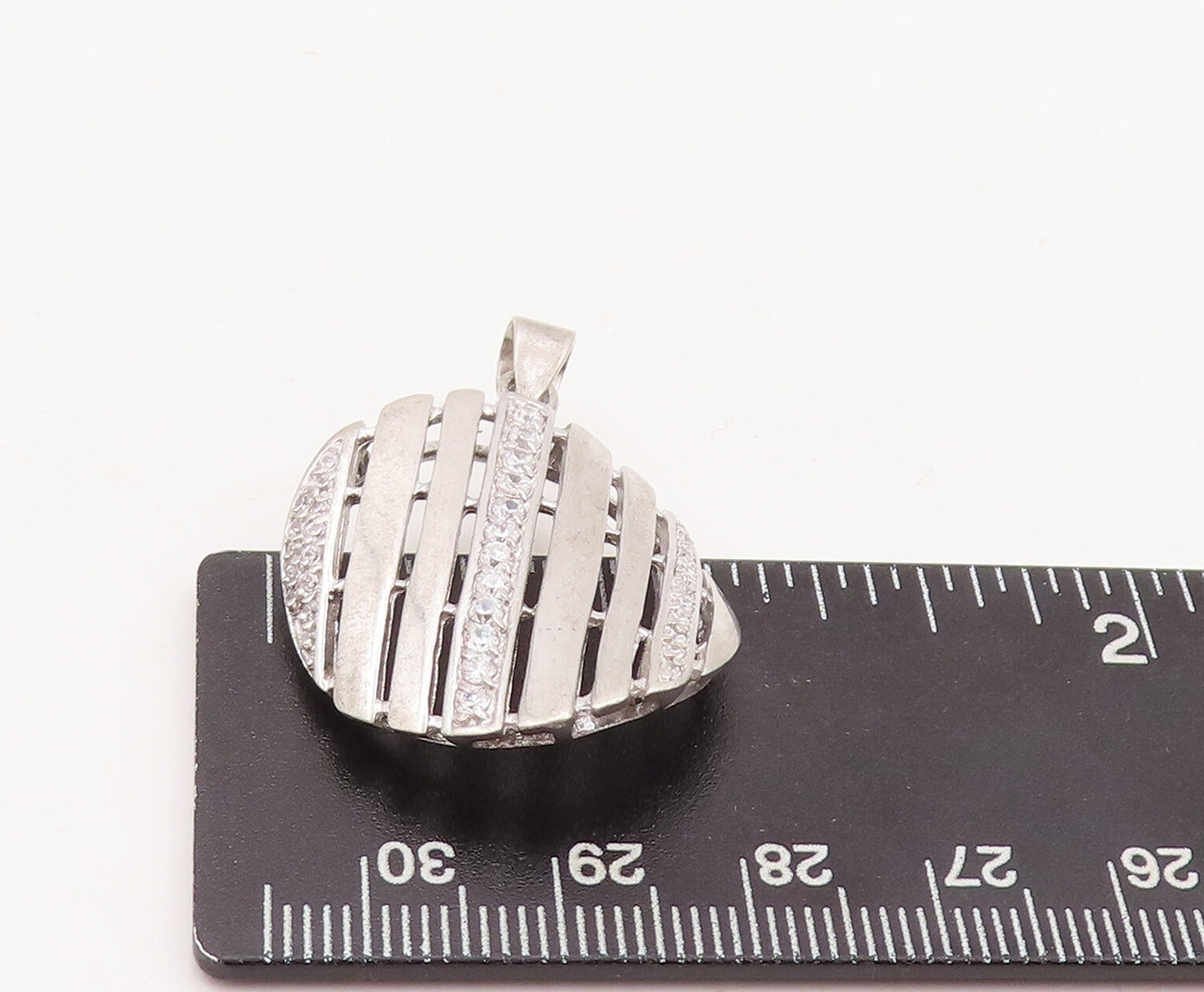 925 Sterling Silver Vintage Pendant Designer Cutout CZ Fence Effect  PT23150
