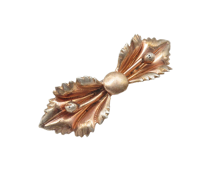 925 Sterling Silver  Vintage Shiny Floral Leaf Bow Motif Brooch Pin  BP4223