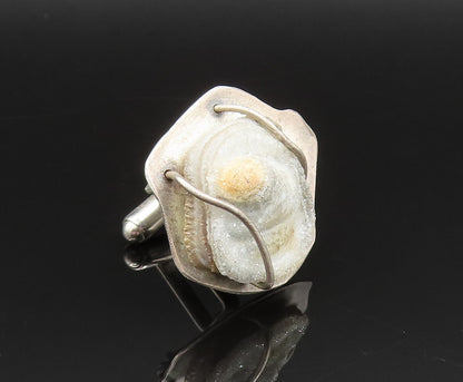 925 Sterling Silver  Vintage Carved Drusy Quartz Seashell Cufflinks  TR3353