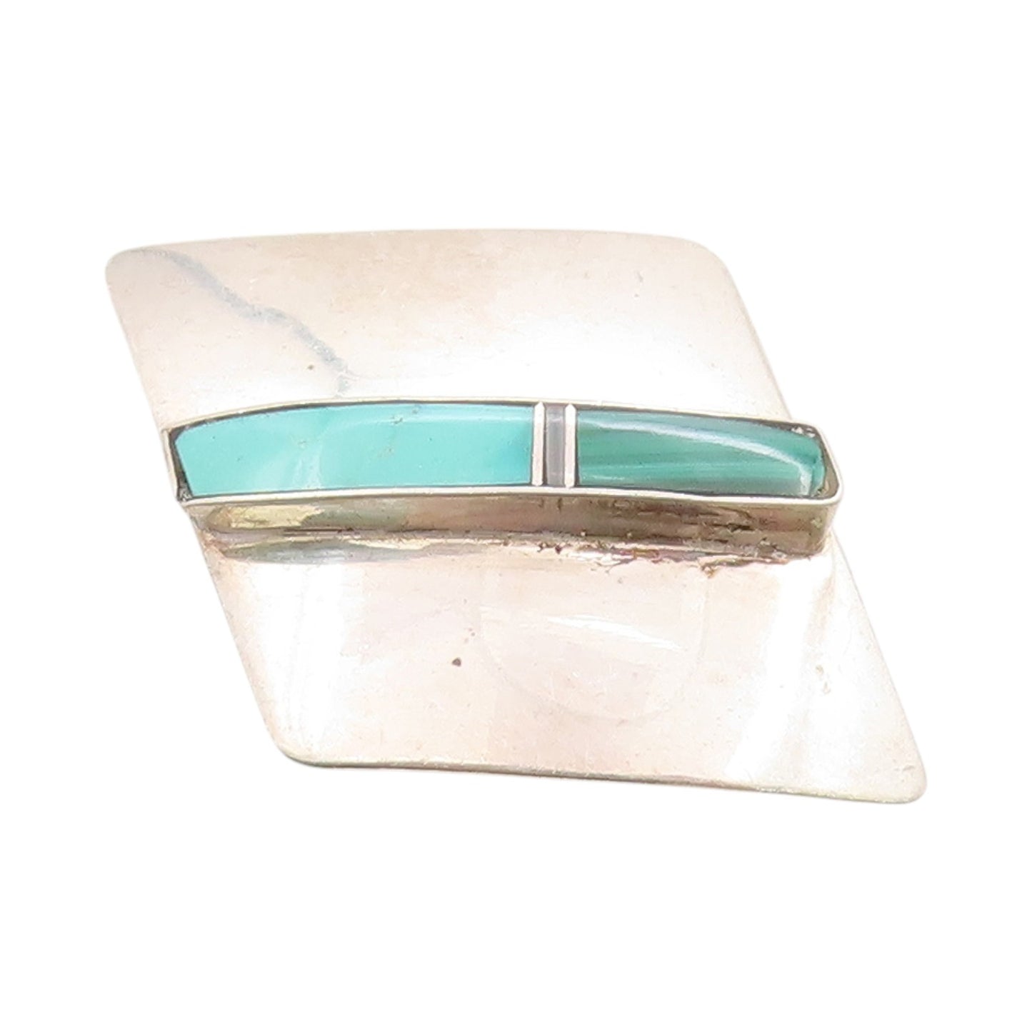 925 Sterling Silver Vintage Brooch NAVAJO Geometric Gemstone Inlay  BP11754