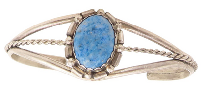 925 Sterling Silver Vintage Bracelet Lapis Lazuli Twisted Wire Cuff  BT11844