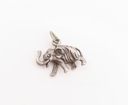 925 Sterling Silver Vintage Pendant Carved Good Luck Elephant Charm  PT25392