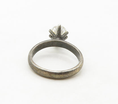925 Sterling Silver  Vintage Cubic Zirconia Solitaire Ring Sz 8  RG16788