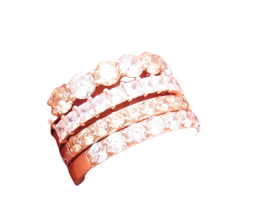 925 Sterling Silver Vintage Ring Rose Gold Plated Topaz 4 Ring Set Sz 7  RG29230