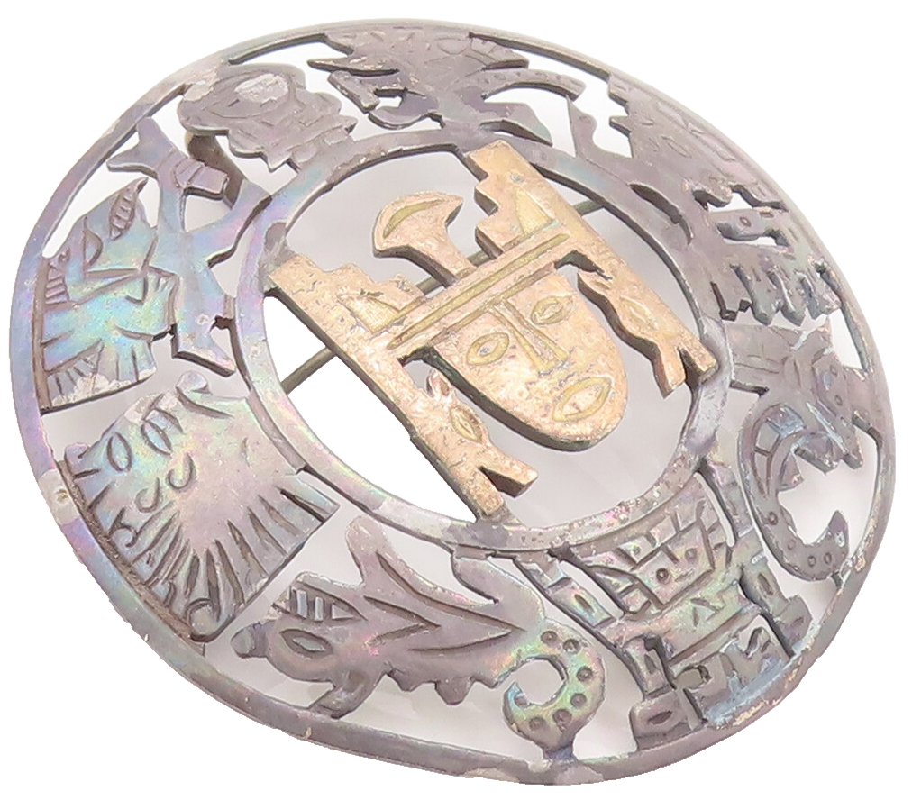 18k Gold 925 Sterling Silver Vintage Brooch Pin Peru Aztec Inca God  BP10686
