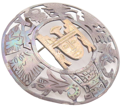 18k Gold 925 Sterling Silver Vintage Brooch Pin Peru Aztec Inca God  BP10686