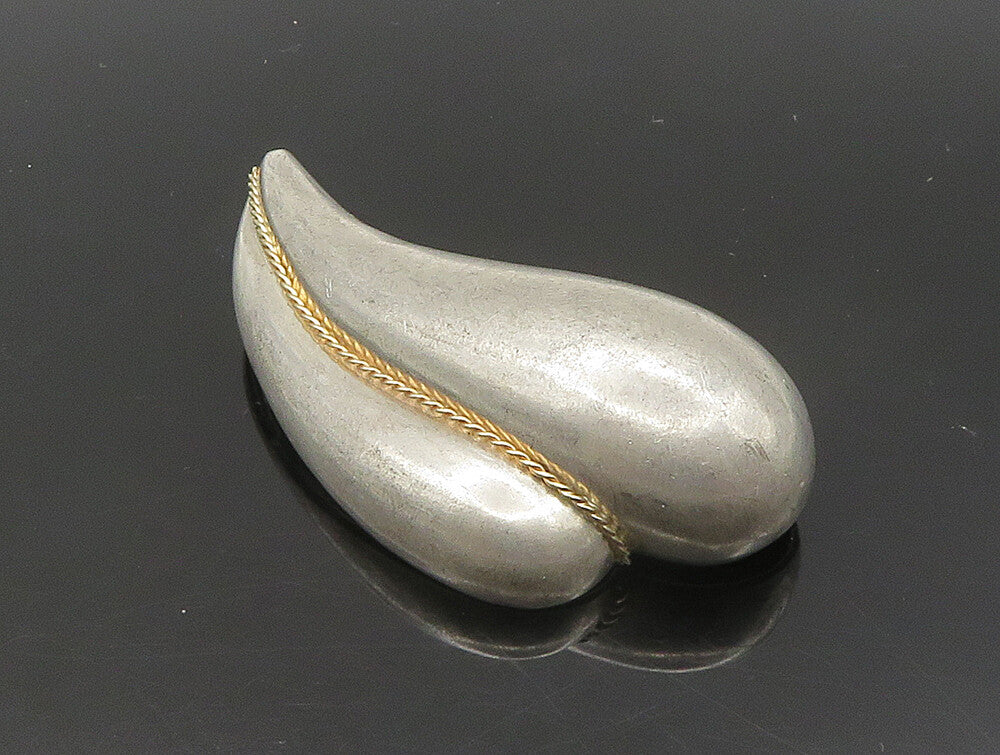 DESIGNER 925 Sterling Silver  Vintage Two Tone Floral Leaf Brooch Pin  BP9338