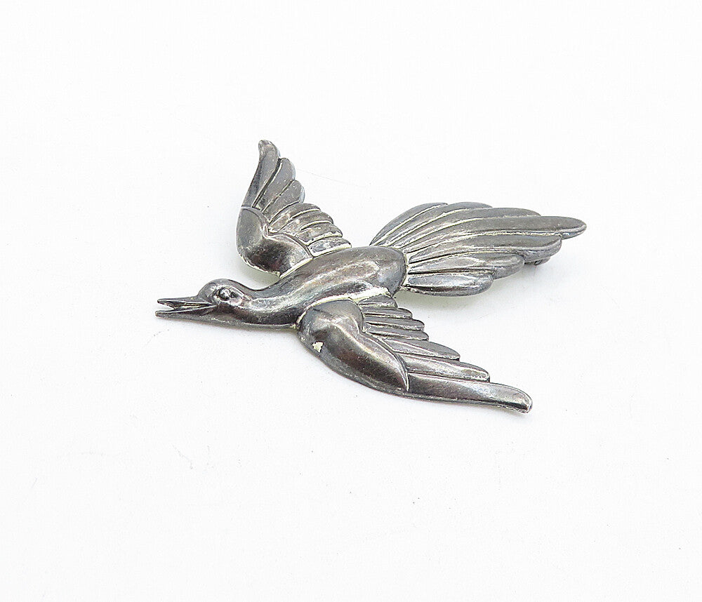 FORSTNER 925 Sterling Silver  Vintage Dark Tone Flying Bird Brooch Pin  BP1590