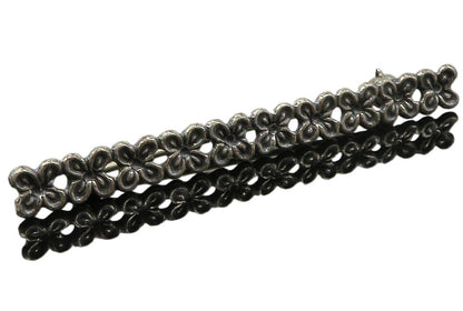 BEAU 925 Sterling Silver  Vintage Row Of Flowers Dark Tone Brooch Pin  BP4559
