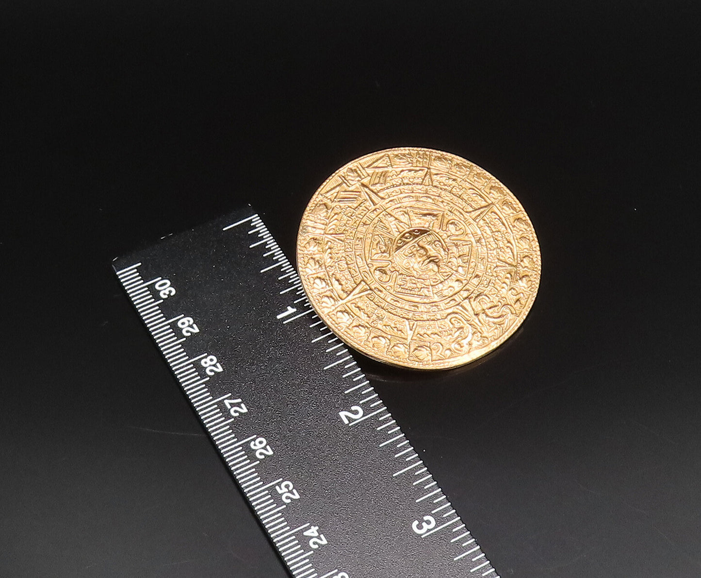 METALES CASADOS 925 Silver  Vintage Aztec Mayan Sun Calendar Brooch Pin BP9595