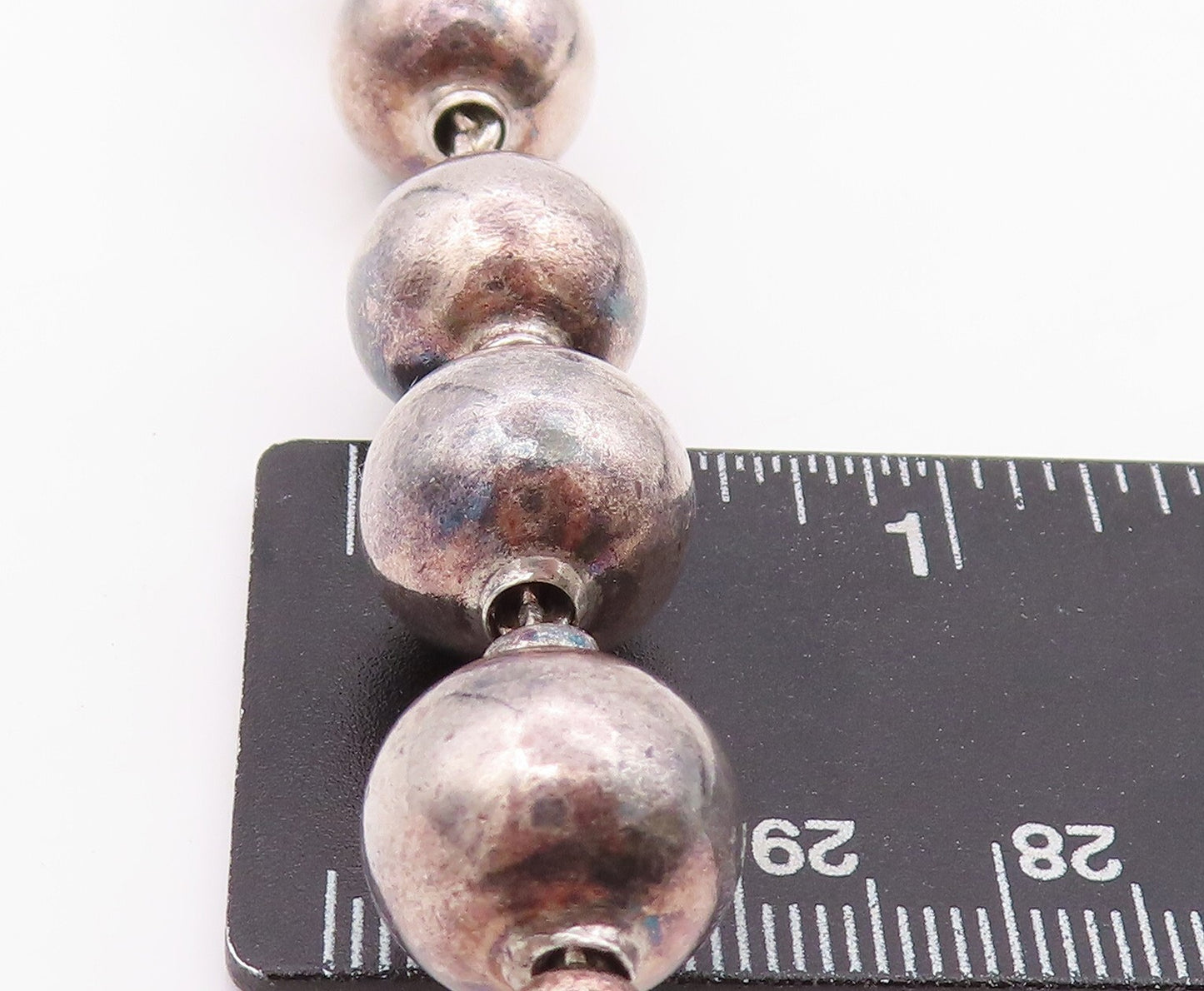 925 Sterling Silver Vintage Necklace Minimalist Dark Tone Heavy Beads  NE4458