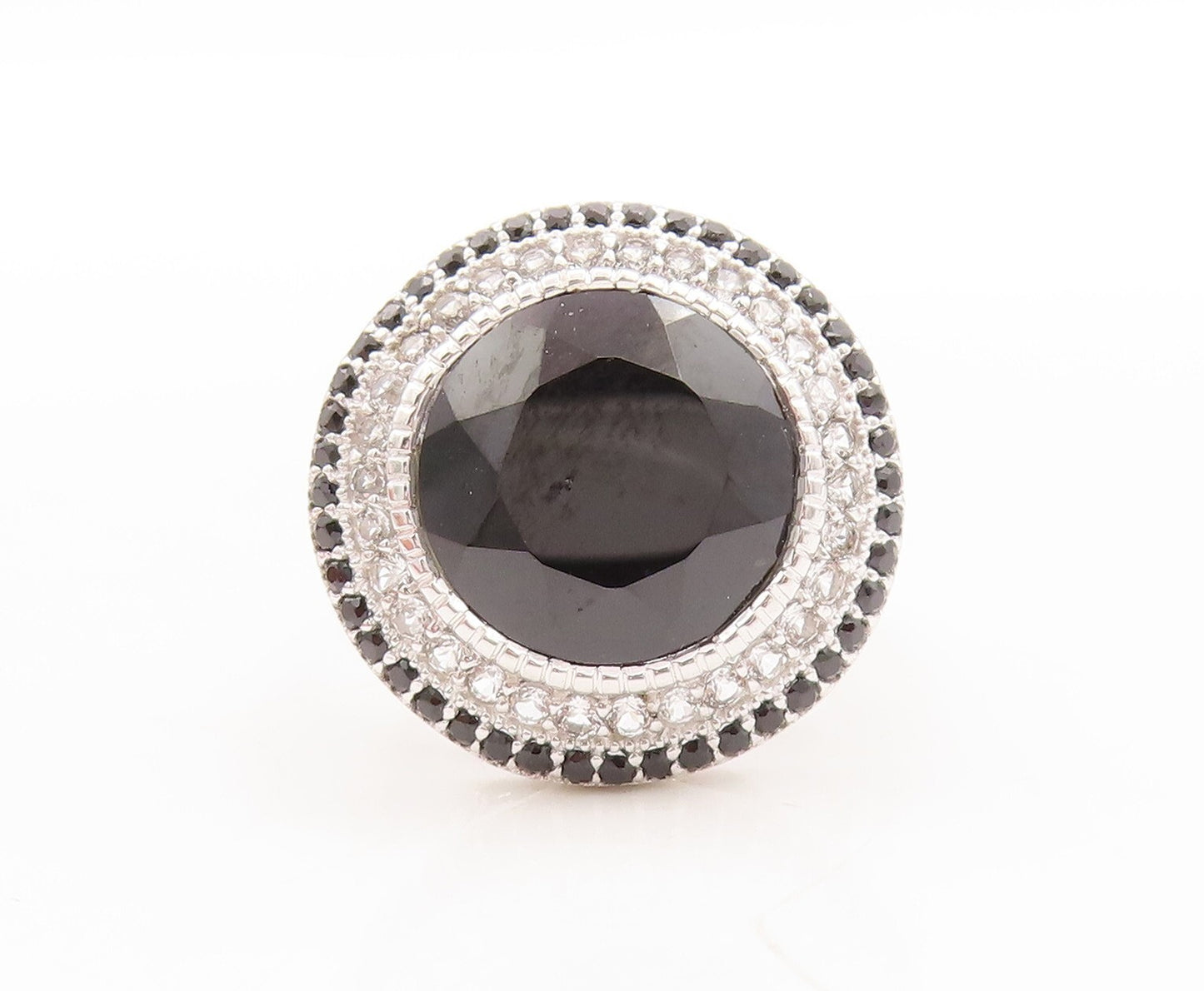 925 Sterling Silver Vintage Ring Round Spinel Halo Topaz Inlay  Sz 7  RG29644