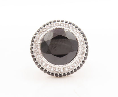 925 Sterling Silver Vintage Ring Round Spinel Halo Topaz Inlay  Sz 7  RG29644