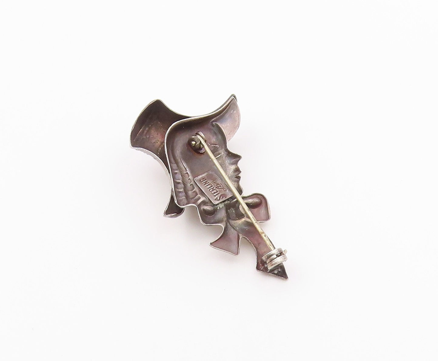 LANG 925 Sterling Silver  Vintage Woman Wearing Hat Shiny Brooch Pin  BP7777