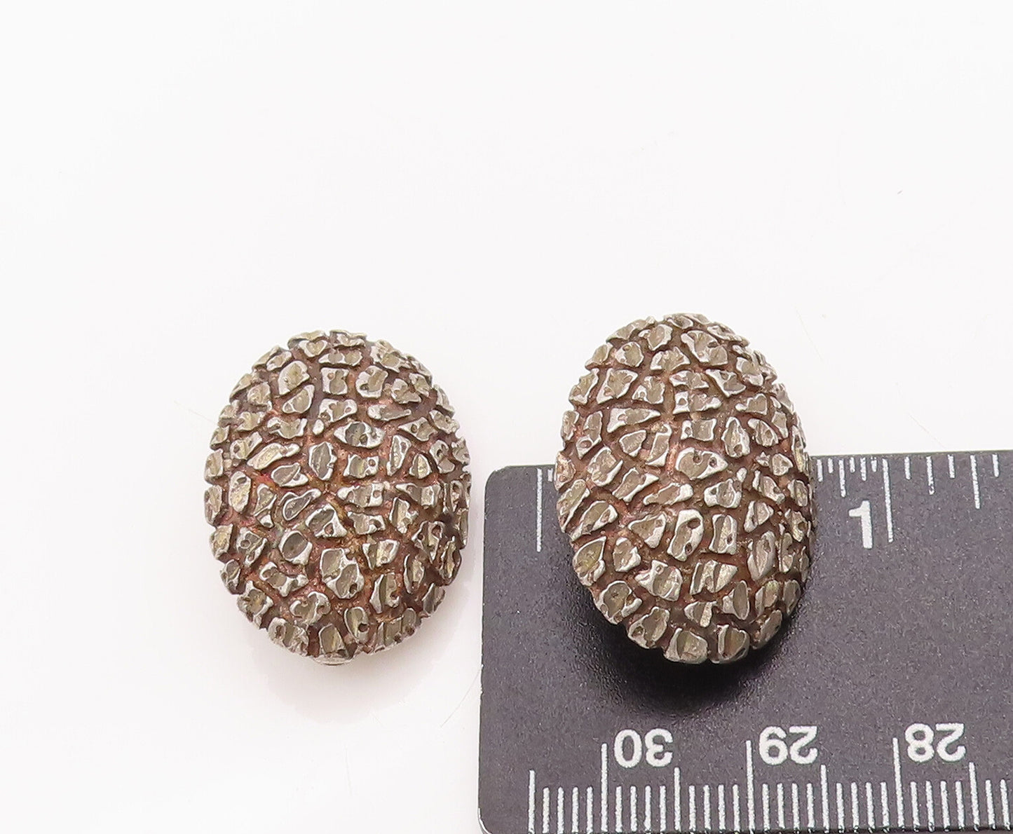 925 Sterling Silver Vintage Earrings Oval Domed Dented Scrapped Effect  EG13039