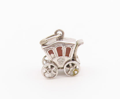 925 Sterling Silver  Vintage Old Fashion Enamel Carriage Pendant  PT19869