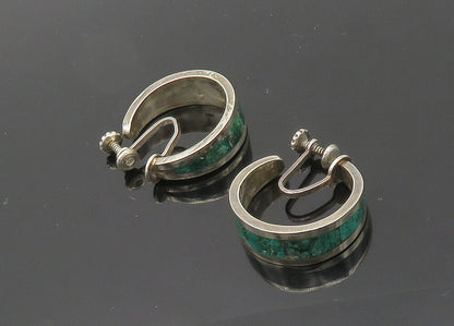 MEXICO 925 Silver  Vintage Inlaid Turquoise Non Pierce Hoop Earrings  EG10019