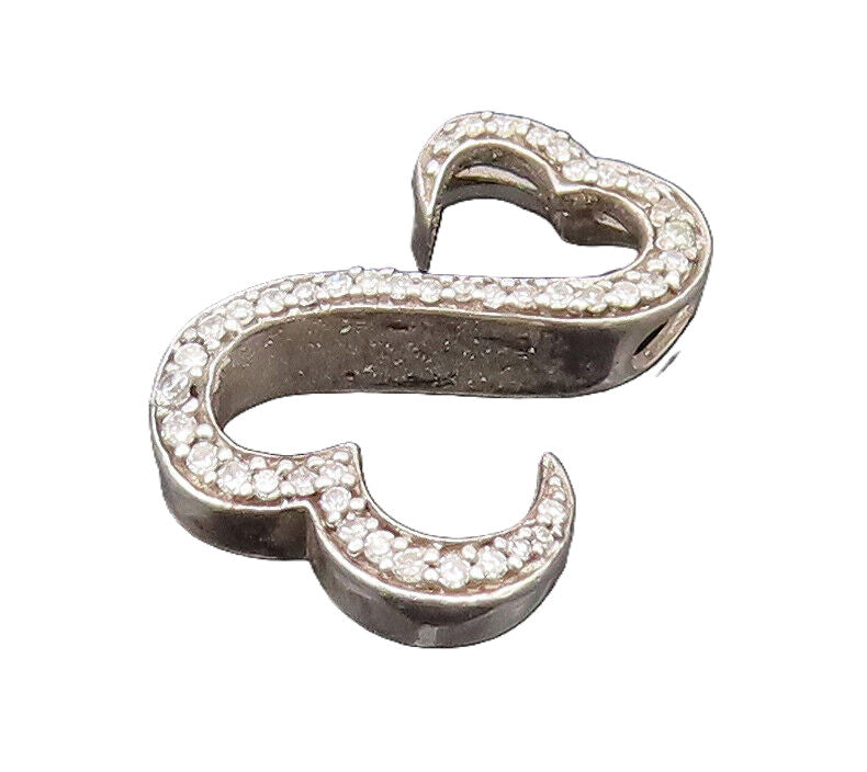 925 Sterling Silver Vintage Two Swirly Infinity Diamond Heart Pendant PT22031