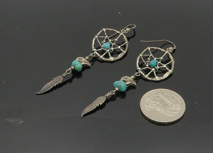 NAVAJO 925 Silver  Vintage Turquoise Dream Catcher Dangle Earrings  EG10366