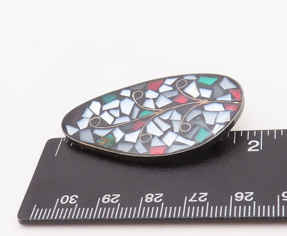 925 Sterling Silver Vintage Brooch Pin ISRAEL Crushed Glass Work Leaf   BP11218