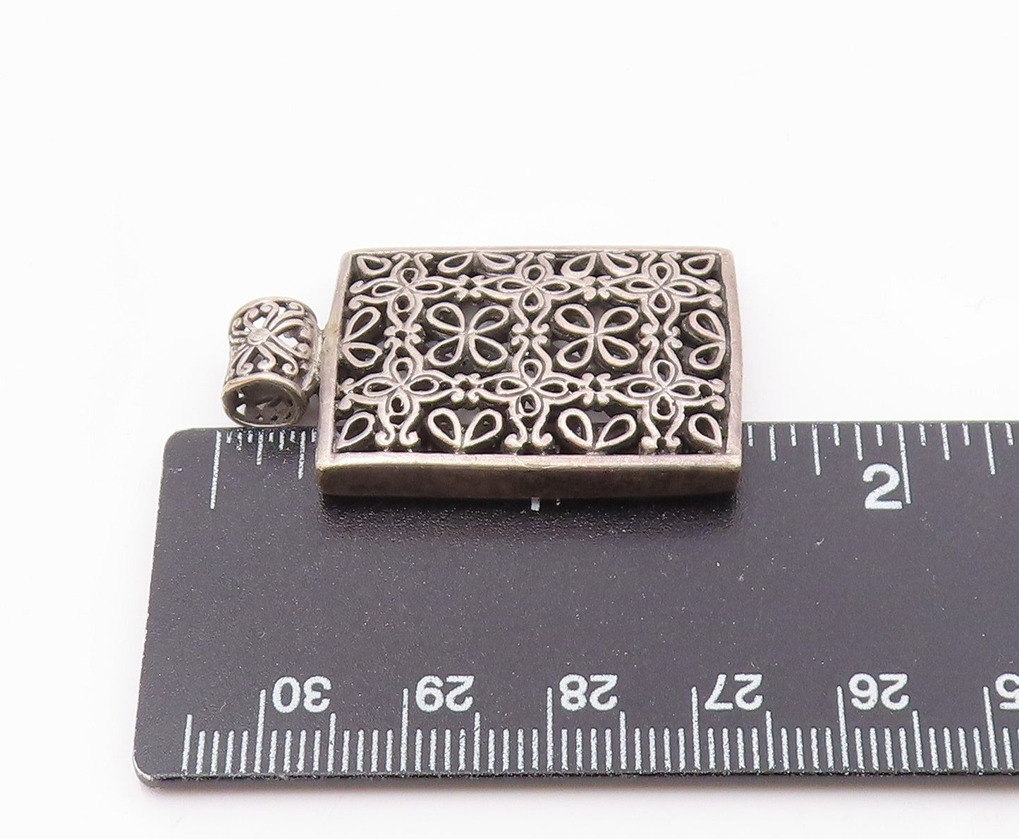 925 Sterling Silver  Vintage Dark Tone Open Floral Pattern Pendant  PT16992