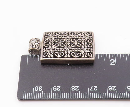 925 Sterling Silver  Vintage Dark Tone Open Floral Pattern Pendant  PT16992