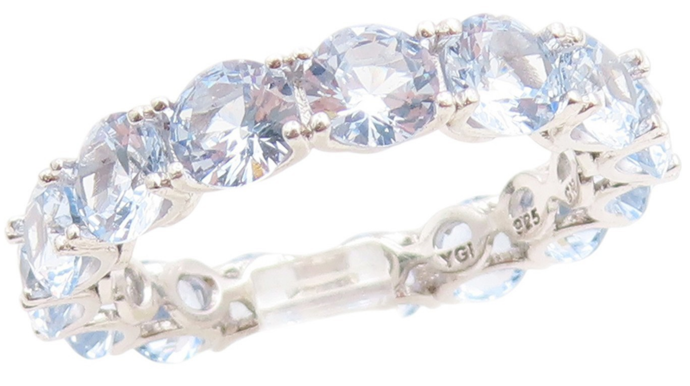 925 Sterling Silver Vintage Ring Round Blue Topaz Eternity Band  Sz 10  RG35007