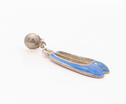 925 Sterling Silver Vintage Earrings Enameled Dangling Ballet Shoes  EG13459
