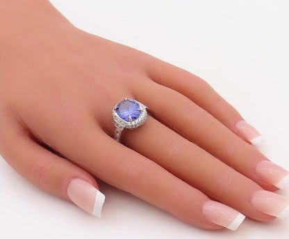 925 Sterling Silver Vintage Ring Designer Oval Sapphire Halo CZ  Sz 7.5  RG30052
