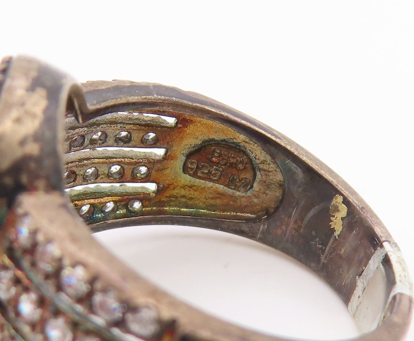 925 Sterling Silver Vintage Ring Classic Tiger's Eye Halo CZ Band  Sz 7  RG35969