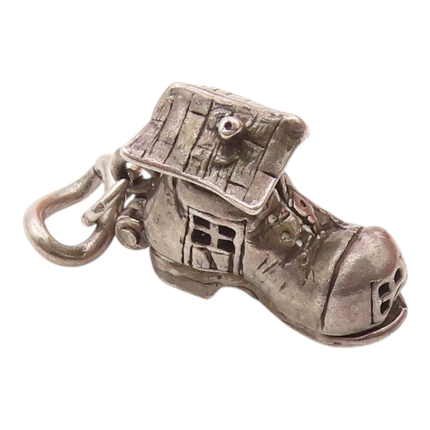 925 Sterling Silver  Vintage Petite House Boot Motif Pendant (OPENS)  PT18319