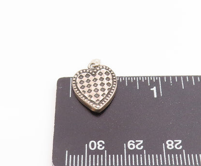 925 Sterling Silver Vintage Petite Pearl Checkered Love Heart Pendant  PT16466