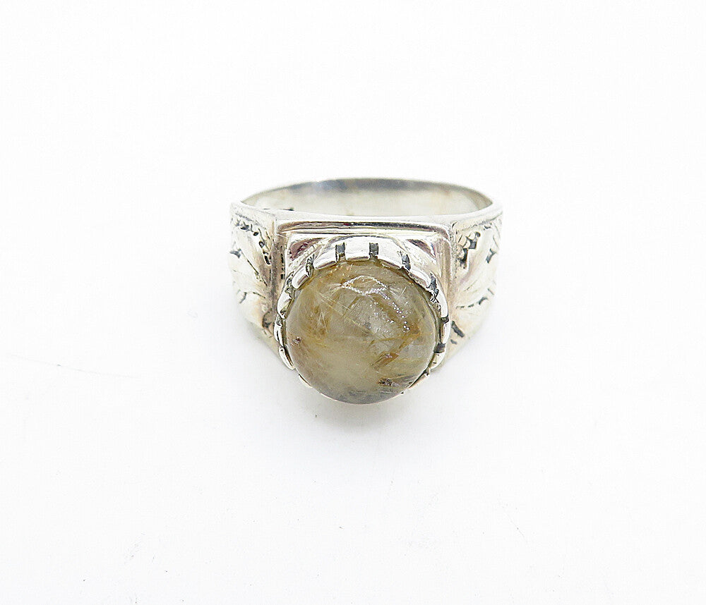 925 Sterling Silver  Vintage Rutilated Quartz Leaf Cocktail Ring Sz 9  RG4432