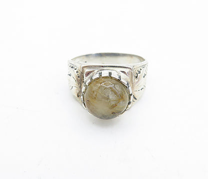 925 Sterling Silver  Vintage Rutilated Quartz Leaf Cocktail Ring Sz 9  RG4432
