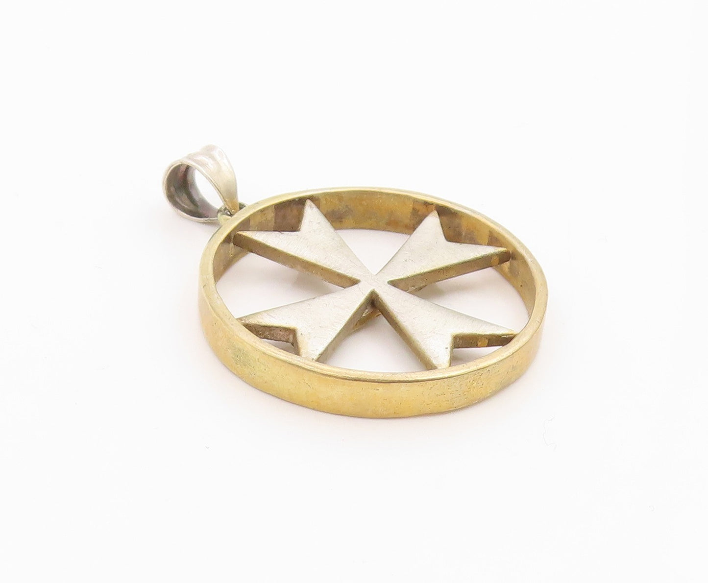 925 Sterling Silver Vintage Pendant Gold Plated Holy Maltese Cross Medal PT26070