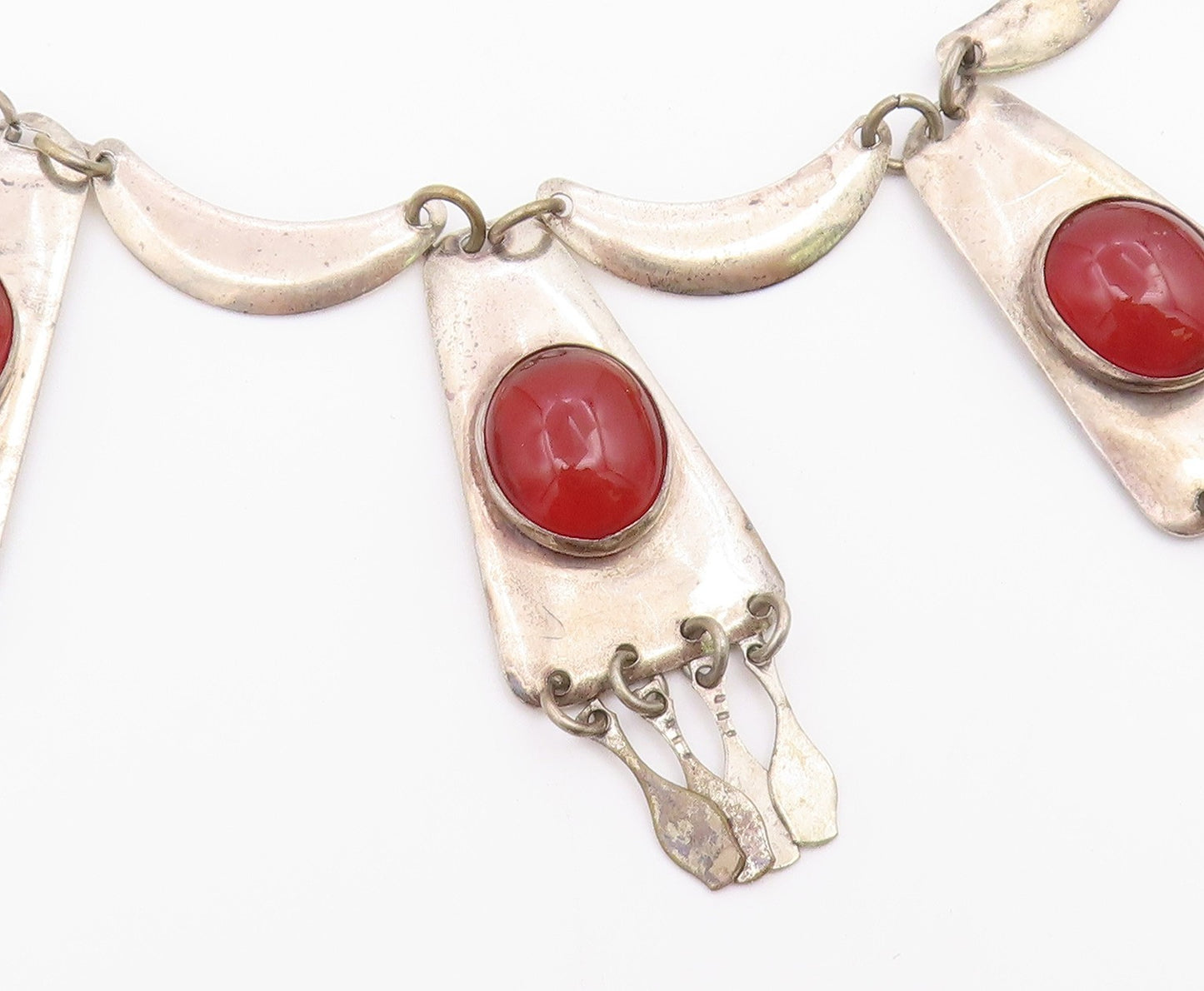 925 Sterling Silver Vintage Necklace ISRAEL Dangling Carnelian Fringe  NE4903
