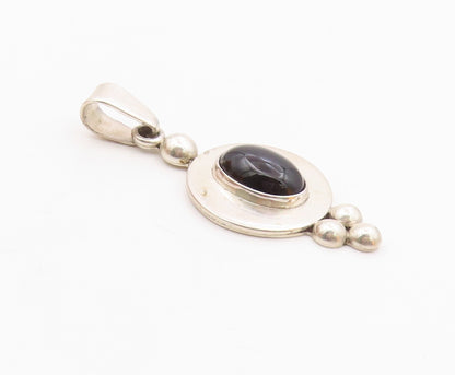 MEXICO 925 Sterling Silver  Vintage Cabochon Cut Black Onyx Pendant  PT9318