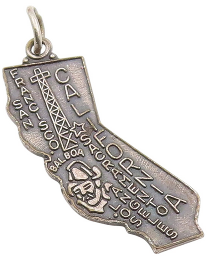 925 Sterling Silver Vintage Pendant California Map With City Engravings  PT25413