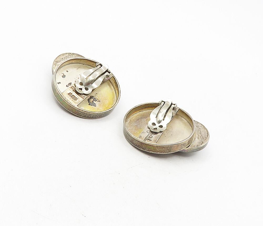 MEXICO 925 Sterling Silver  Vintage Green Jasper Non Pierce Earrings  EG4671