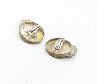 MEXICO 925 Sterling Silver  Vintage Green Jasper Non Pierce Earrings  EG4671